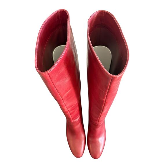 Loeffler Randall Goldy Leather Knee High Boots Block Heels Statement Red Sz 8.5B - Picture 3 of 11